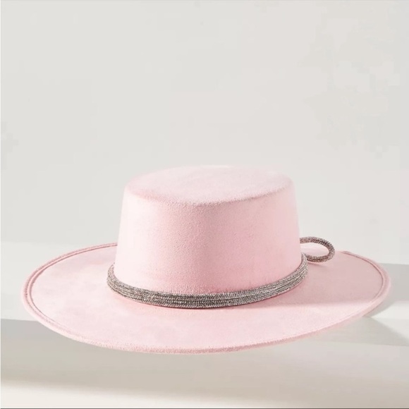 ASN Women’s Anthropologie Diamond Bow Boater Pink Hat Crystal Detail one size - Picture 3 of 8